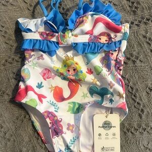 PatPat Kids Mermaid One Piece swimsuit - Blue and White